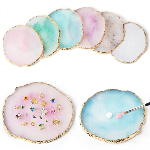 1PC Round Resin Agate Stone Nail Art Palette False Nail Tips Mixing Color Drawing Pallet Gel Polish Display Shelf Manicure Tool - Image 1