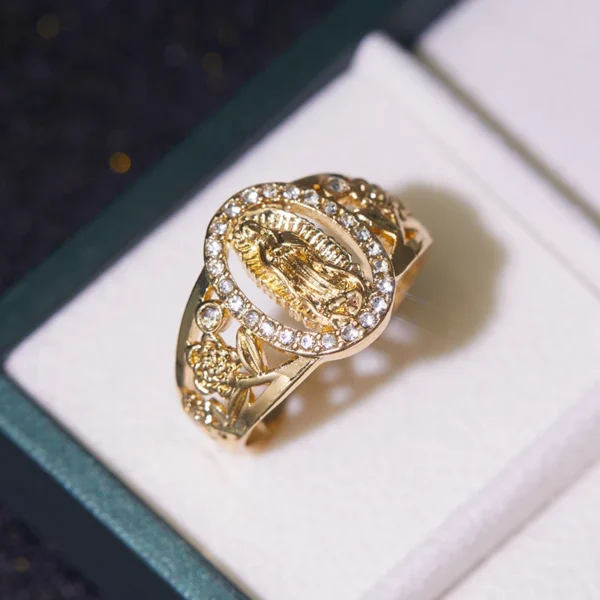 1pc Exquisite Religious Virgin Mary Inlaid Shiny Cubic Zirconia Ring for Women Hip-hop Trend Daily Wear Couple Jewelry - Image 1