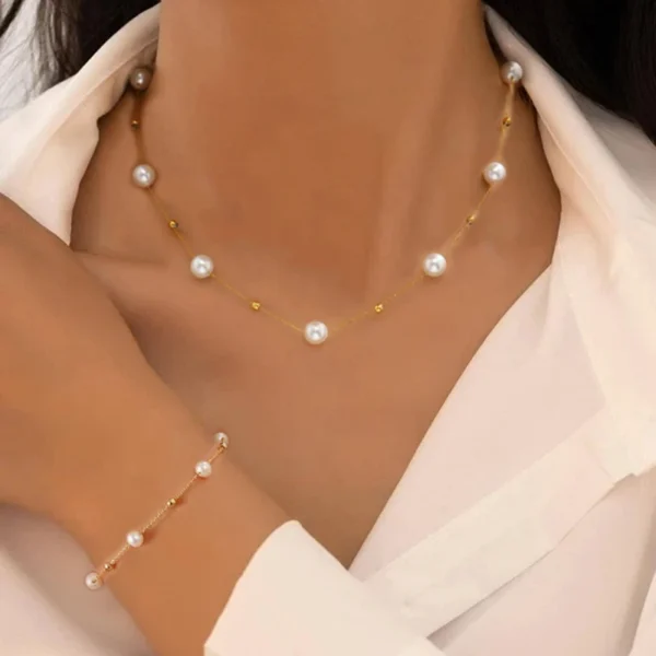 2 Pcs Exquisite Gold Color Bohemian Jewelry Set for Women Fashion Pearl Cross Pendant Necklace Bracelet Set Casual Jewelry Gifts 2 Pcs Exquisite Gold Color Bohemian Jewelry Set for Women Fashion Pearl Cross Pendant Necklace Bracelet Set Casual Jewelry Gifts - Image 1