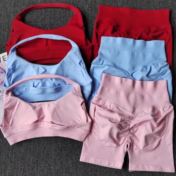 2 Pieces Yoga Suit for Women Seamless Fitness Gym Clothes Halter Sports Bra Matching Impact Shorts Workout Sets Gym Outfit - Image 1