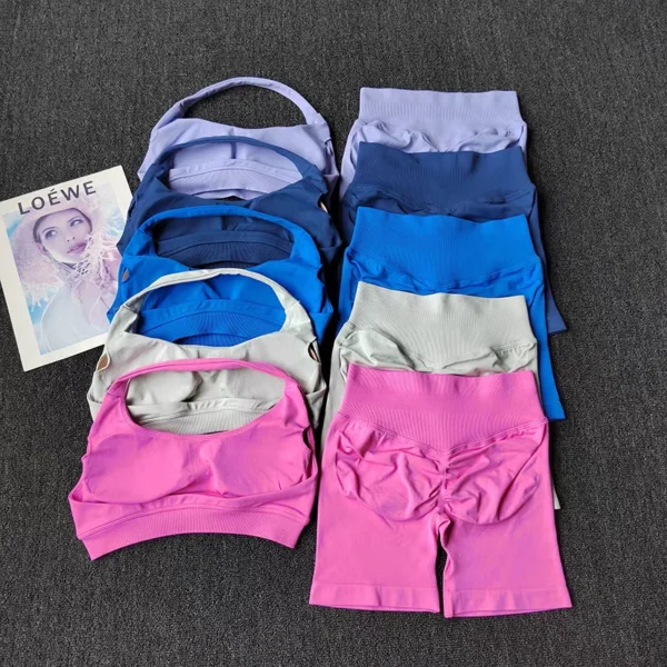 2 Pieces Yoga Suit for Women Seamless Fitness Gym Clothes Halter Sports Bra Matching Impact Shorts Workout Sets Gym Set Outfit 2 Pieces Yoga Suit for Women Seamless Fitness Gym Clothes Halter Sports Bra Matching Impact Shorts Workout Sets Gym Set Outfit - Image 1