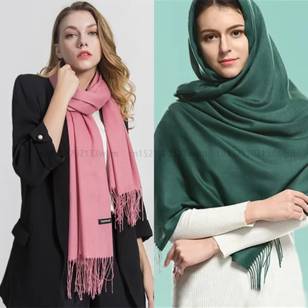 2024 Fashion Winter Women Scarf Thin Shawls and Wraps Lady Solid Female Hijab Stoles Long Cashmere Pashmina Foulard Head Scarves - Image 1