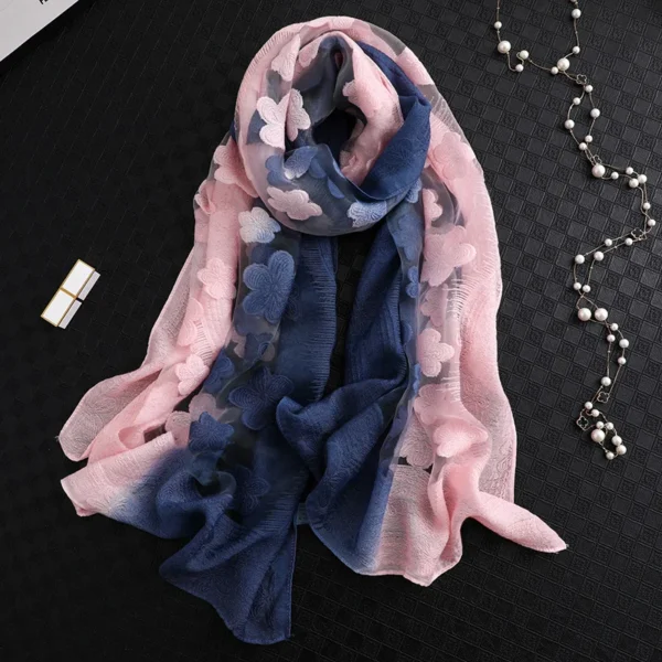 2024 NEW Fashion Women Cut Flowers Hollow Lace Gradient Flower Silk Scarf Spring Shawls and Wraps Towel Femme Beach Sjaals 2024 NEW Fashion Women Cut Flowers Hollow Lace Gradient Flower Silk Scarf Spring Shawls and Wraps Towel Femme Beach Sjaals - Image 1