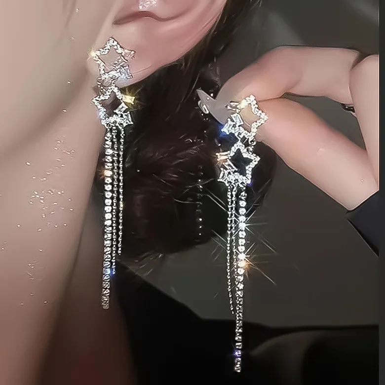 2024 New Simple Stars Tassel Earrings for Women Korean Charm Delicate Shiny Rhinestone Drop Earring Fashion Wedding Gift Jewelry 2024 New Simple Stars Tassel Earrings for Women Korean Charm Delicate Shiny Rhinestone Drop Earring Fashion Wedding Gift Jewelry - Image 1