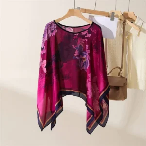 2024 Shawls Summer Beach Sexy Women Fashion Print Chiffon Smock Bikini Cover Up Loose Blouse Sunscreen Comfortable Poncho Hot