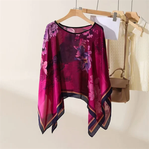 2024 Shawls Summer Beach Sexy Women Fashion Print Chiffon Smock Bikini Cover Up Loose Blouse Sunscreen Comfortable Poncho Hot - Image 1