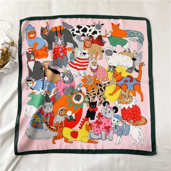 2024 Silk Shawl Print Headscarf Cat Hair Wrap Neckerchief Female Satin Square Scarf For Women Headband Foulard Hijab Bandana - Image 1
