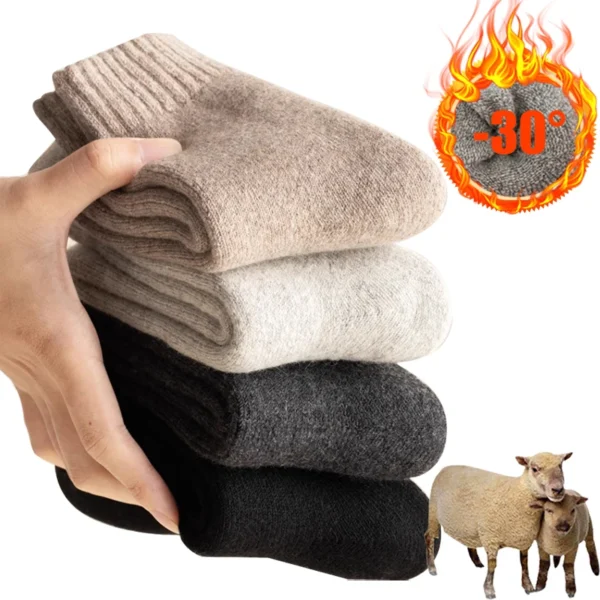 2025 New Winter Warm Women Socks Wool Male Men Socks Super Thicker Solid Socks Merino Wool Socks Against Cold Snow Terry Socks - Image 1