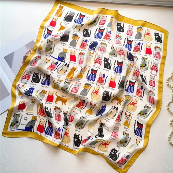2025 Silk Shawl Print Headscarf Cat Hair Wrap Neckerchief Female Satin Square Scarf For Women Headband Foulard Hijab Bandana 2025 Silk Shawl Print Headscarf Cat Hair Wrap Neckerchief Female Satin Square Scarf For Women Headband Foulard Hijab Bandana - Image 1