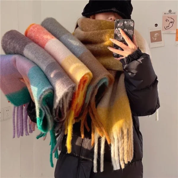 2025 Winter Thick Warm Scarf Women Cashmere Shawl and Wraps Pashmina Neckerchief Bufanda Female Rainbow Hairy Tessel Echarpe New - Image 1