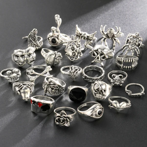 24 Pcs Gothic Skeleton Unisex Ring Set Punk Grunge Butterfly Frog Woman Man Jewelry Hip Hop Party Street Ring Accessories Gift - Image 1
