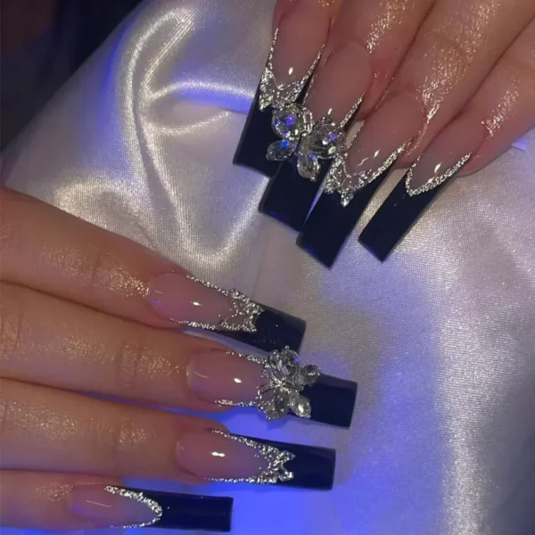 24Pcs Full Cover False Nails with Glue Long Square Coffin Fake Nails French Detachable Ballet Love Pattern Design Press on Nails 24Pcs Full Cover False Nails with Glue Long Square Coffin Fake Nails French Detachable Ballet Love Pattern Design Press on Nails - Image 1