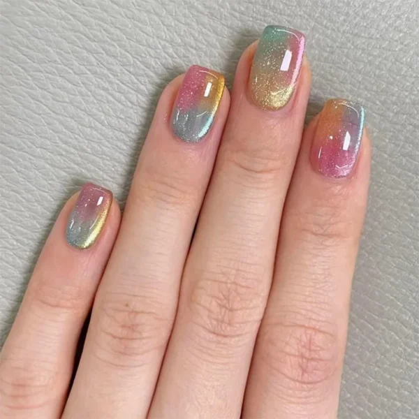 24Pcs Gradient Color Fake Nail Simple Short Ballet Wearable False Nails with Cat Eye Design Press on Nails Full Cover Nail Tips 24Pcs Gradient Color Fake Nail Simple Short Ballet Wearable False Nails with Cat Eye Design Press on Nails Full Cover Nail Tips - Image 1
