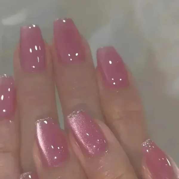24Pcs Short Glitter Solid Color Fake Nails Press on Ballerina Nail Art Full Cover Cat Eye Wearable Artificial Nail Manicure Tips 24Pcs Short Glitter Solid Color Fake Nails Press on Ballerina Nail Art Full Cover Cat Eye Wearable Artificial Nail Manicure Tips - Image 1