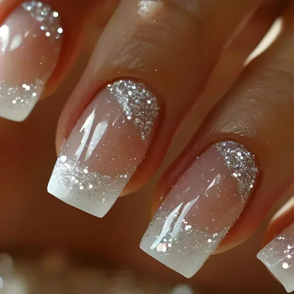 24Pcs Short Square Coffin False Nails Square Fake Nails with Glue French Glitter Wearable Acrylic Nails Set Press on Nail Tips 24Pcs Short Square Coffin False Nails Square Fake Nails with Glue French Glitter Wearable Acrylic Nails Set Press on Nail Tips - Image 1
