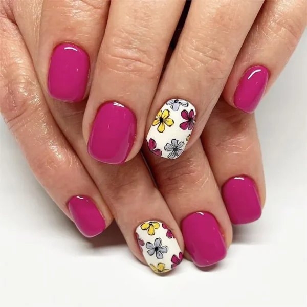 24Pcs Sweet Floral Short Square False Nails with Glue Solid Color Press on Acrylic Nails Simple French Full Cover Fake Nail Tips - Image 6