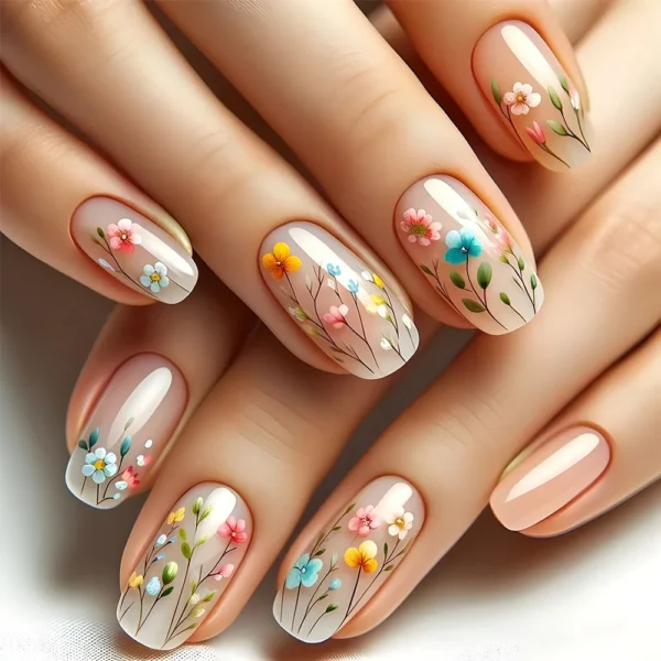 24Pcs Sweet Floral Short Square False Nails with Glue Solid Color Press on Acrylic Nails Simple French Full Cover Fake Nail Tips - Image 1