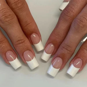 24pcs Simple White French Style False Nails Medium Coffin Nude Color Press On Nails Ins Style Detachable Fake Nail For Women