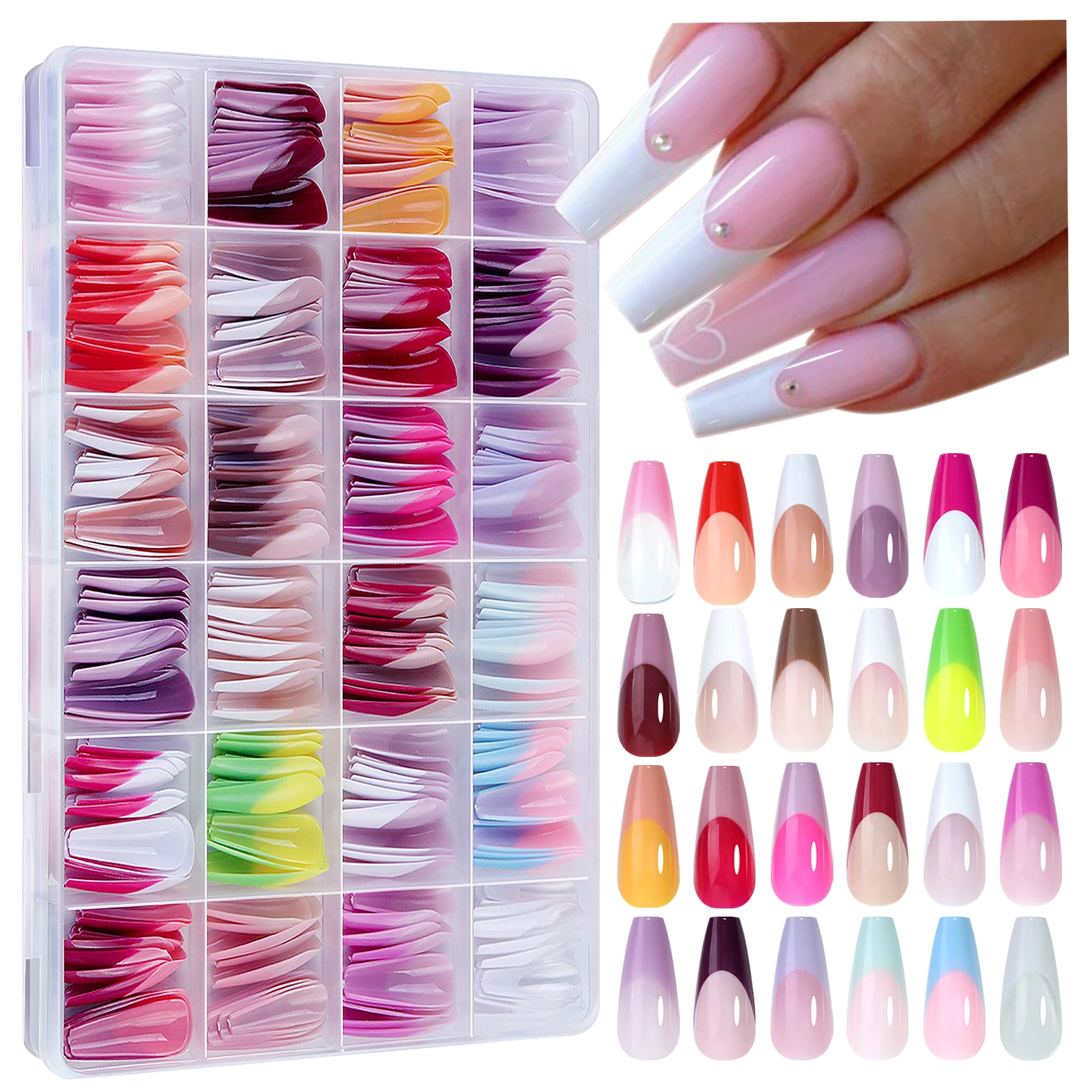 288PC False Nails Tips Coffin Almond Colorful French Acrylic Press On Nails Pre-Design Gel Nails Art Capsule For Girls Women 288PC False Nails Tips Coffin Almond Colorful French Acrylic Press On Nails Pre-Design Gel Nails Art Capsule For Girls Women - Image 1