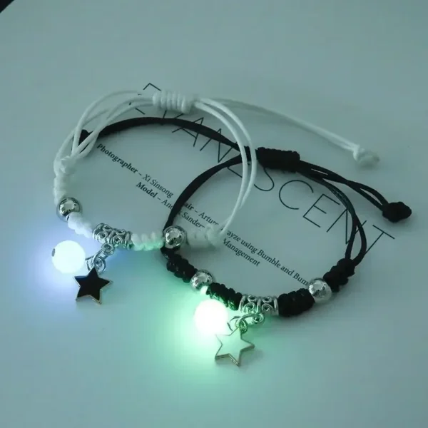 2PC Luminous Beads Star Couple Bracelet for Women Men Charm Cat Flower Heart Key Lock Cross Matching Friend Bracelets Jewelry - Image 1
