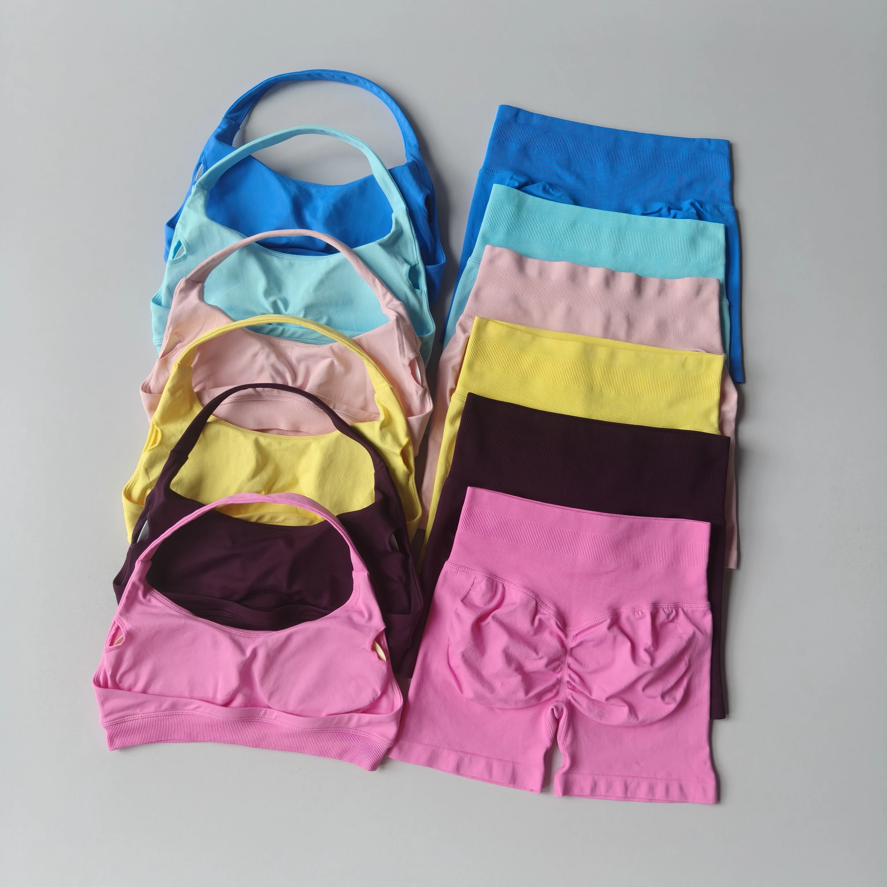 2PCs Peach High Waist Belly Hip Lifting Sports Bras Shorts Suit Gathering Shock-proof Neck Halter Yoga Suit Running Fitness Set 2PCs Peach High Waist Belly Hip Lifting Sports Bras Shorts Suit Gathering Shock-proof Neck Halter Yoga Suit Running Fitness Set - Image 1