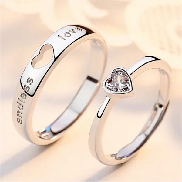 2Pcs/sets Love Heart Matching Couple Rings for Women Men Lover Forever Endless Love Wedding Ring Valentine's Day Dating Jewelry - Image 1