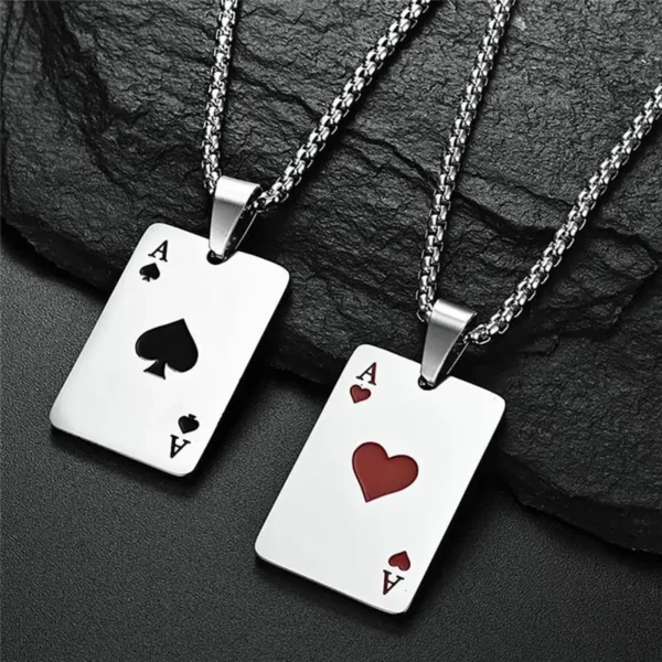 2Piece Set Hip Hop Statement Stainless Steel Poker Card Ace of Spades Necklace For Women Men Pendant Chain Playing Cards Jewelry - Image 1