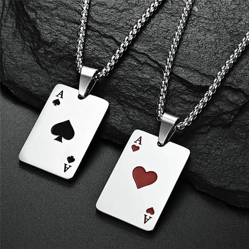 2Piece Set Hip Hop Statement Stainless Steel Poker Card Ace of Spades Necklace For Women Men Pendant Chain Playing Cards Jewelry 2Piece Set Hip Hop Statement Stainless Steel Poker Card Ace of Spades Necklace For Women Men Pendant Chain Playing Cards Jewelry - Image 1