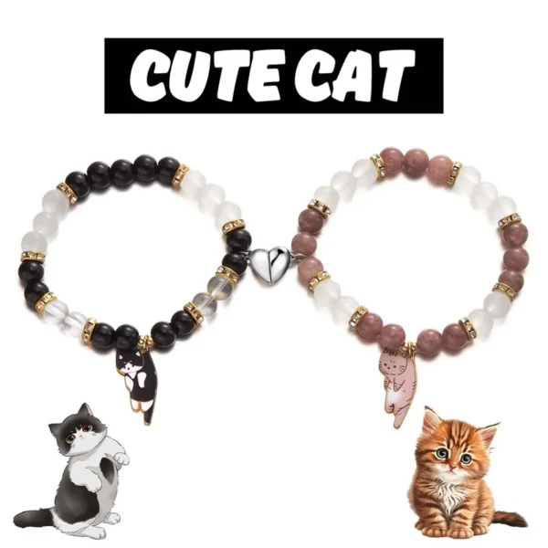 2pcs Magnetic Couple Bracelets Love Heart Shaped Matching Attraction Cat Kitten Pendant Bracelet Women Men Lover Wedding Jewelry - Image 1