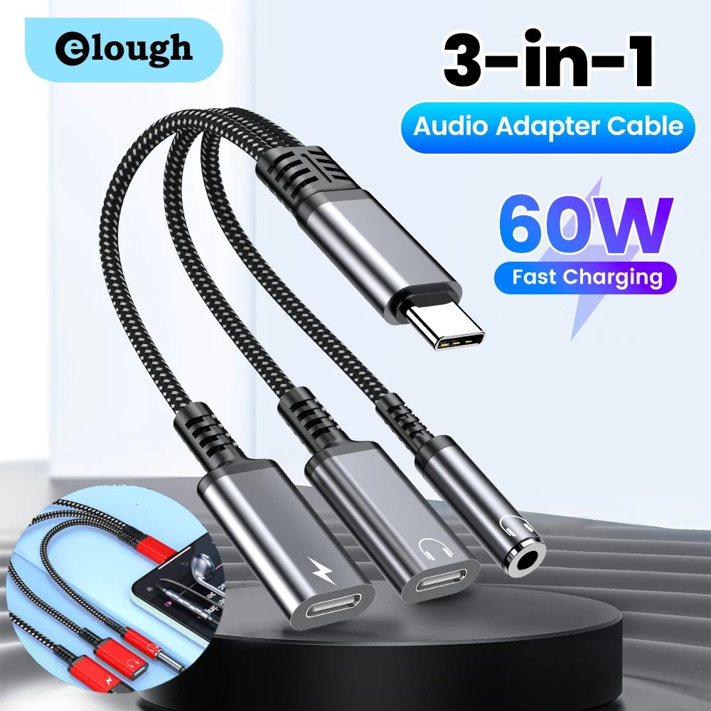 3 in 1 PD 60W Fast Charge Adapter For Iphone16 15 Samsung Type C to Dual Type C/3.5mm Jack Audio Adapter Cable Headphone Adapter 3 in 1 PD 60W Fast Charge Adapter For Iphone16 15 Samsung Type C to Dual Type C/3.5mm Jack Audio Adapter Cable Headphone Adapter - Image 1