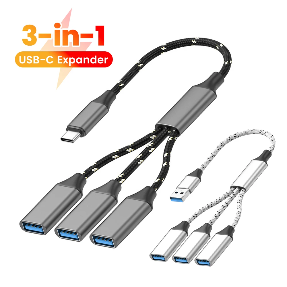 3 in 1 USB USB C Splitter Cable Expansion HUB Multi 3 USB Ports Expansion Converter for Car, Laptop,PC/Computer,Keyboard/Mouse 3 in 1 USB USB C Splitter Cable Expansion HUB Multi 3 USB Ports Expansion Converter for Car, Laptop,PC/Computer,Keyboard/Mouse - Image 1