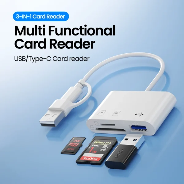 3 in 1 USB/Type C Multifunction Card Reader OTG SD TF Cards USB Memory Cards Reader Converter for MacBook Laptop Samsung 3 in 1 USB/Type C Multifunction Card Reader OTG SD TF Cards USB Memory Cards Reader Converter for MacBook Laptop Samsung - Image 1