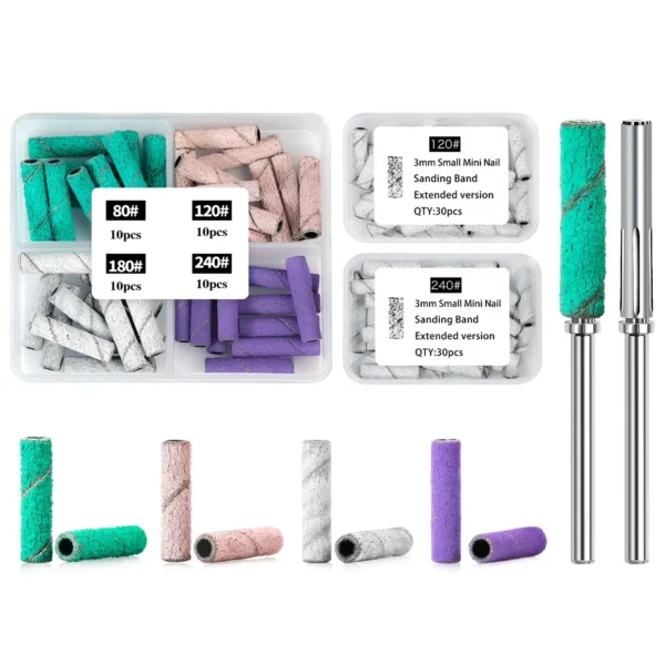 30/40PC 3mm Mini Extra Long Sanding Bands Sets For Acrylic&Polish Gel Removal 80#120#180#240# Stainless Steel Cuticle Drill Bit 30/40PC 3mm Mini Extra Long Sanding Bands Sets For Acrylic&Polish Gel Removal 80#120#180#240# Stainless Steel Cuticle Drill Bit - Image 1
