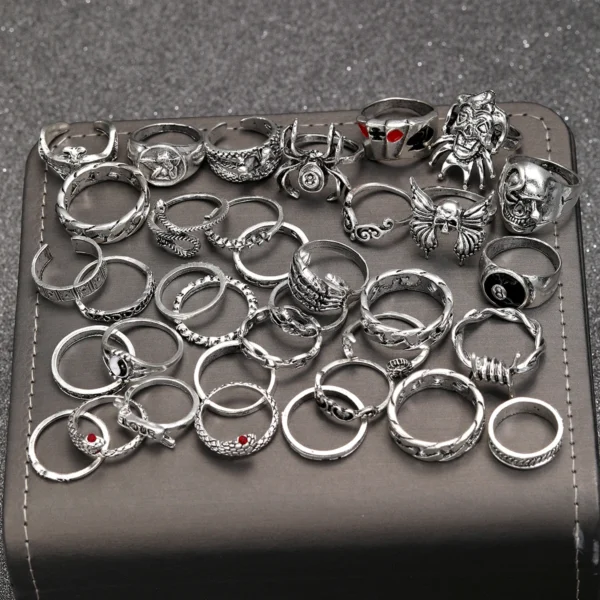 35 Pcs Gothic Ring Set for Men Women Trendy Joker Face Devil Smile Face Finger Ring For Daily Outfits Party Accessories Gifts - Image 1