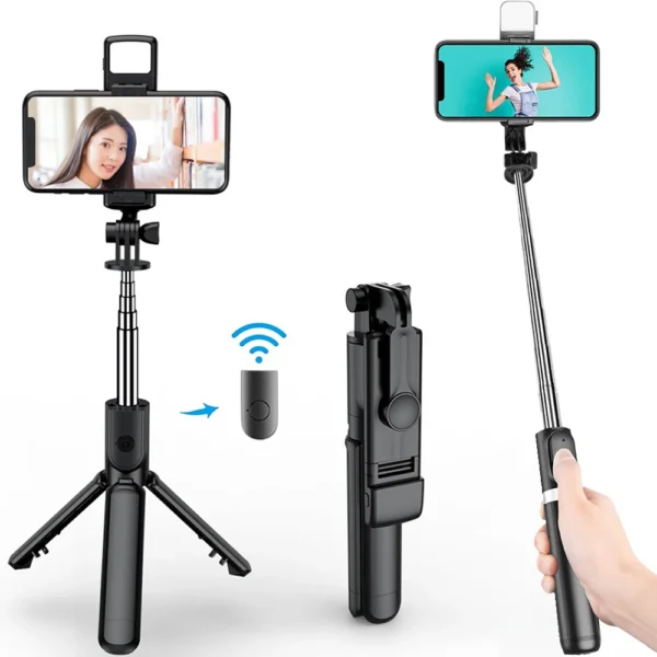3In1 Bluetooth Wireless Selfie Tripod With Fill Light Shutter Remote Control Portable Foldable Monopod For iPhone Smart Phone - Image 1