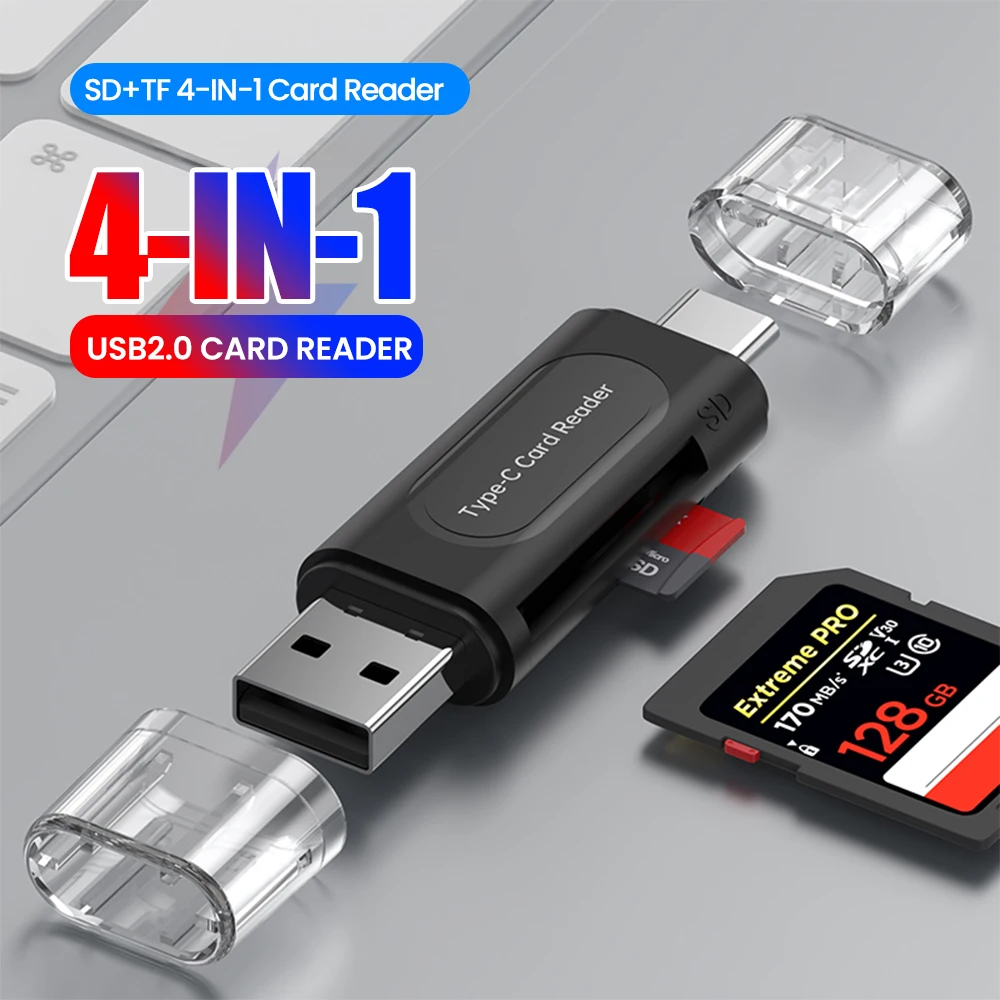 4-in-1 Multifunction USB TYPE-C Card Reader External Storage Black Stretch for Memory Stick USB 2.0 Mini SD TF Card Reader 4-in-1 Multifunction USB TYPE-C Card Reader External Storage Black Stretch for Memory Stick USB 2.0 Mini SD TF Card Reader - Image 1