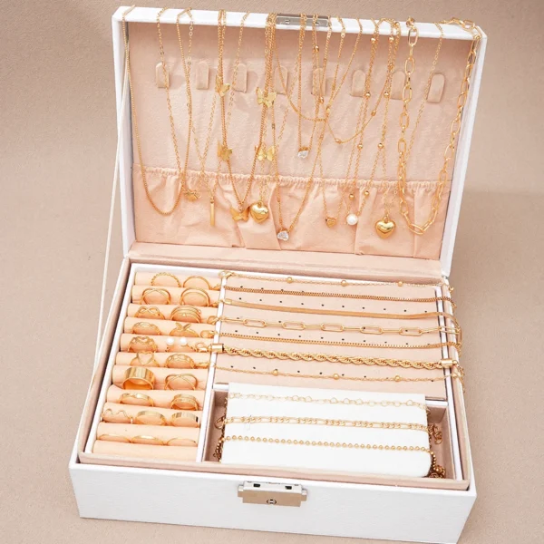 40pcs/Set Elegant Geometric Pearl Rings, Multi-Layered Heart Zircon Necklace, Simple Bracelet 3-In-1 Jewelry Set For Women Gifts - Image 1