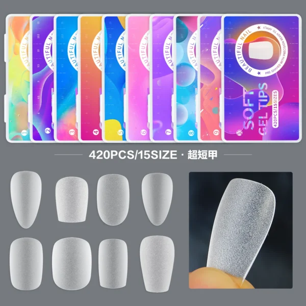 420pcs Nail Art Press on False Nail Matte Clear Full Cover Coffin Square Almond Short Fake Nail Gel Tips Manicure Extension Tool 420pcs Nail Art Press on False Nail Matte Clear Full Cover Coffin Square Almond Short Fake Nail Gel Tips Manicure Extension Tool - Image 1