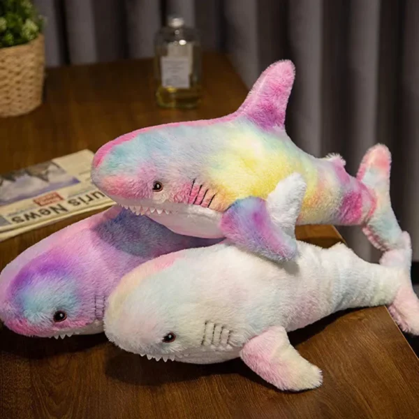 45/60cm Cute Colorful Shark Plush Toy Soft Stuffed Speelgoed Animal Reading Pillow For Birthday Gifts Cushion Doll Gift For Kids - Image 1