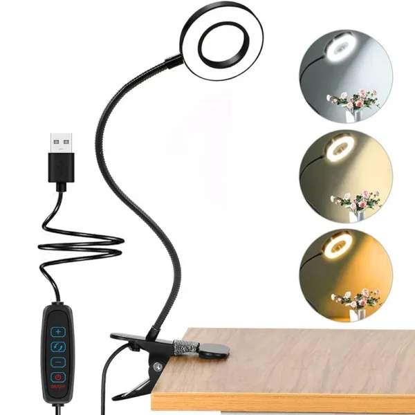 48 LEDs Desk Lamp Clip USB Book Light Bedside 360° Flexible Eye Protection Gooseneck Reading Light Brightness Adjustable 3 Level - Image 1