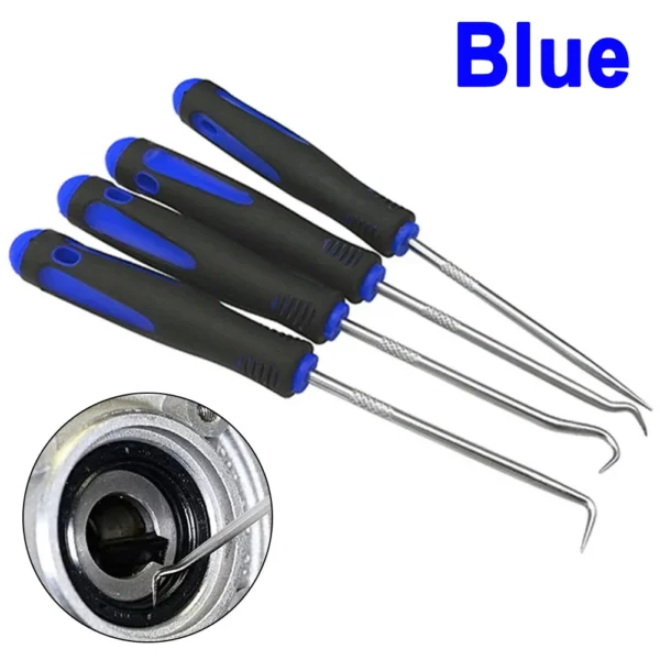 4PCS 165mm Blue Car Oil Seal Screwdriver Set Hose Removal Hook Set O-Ring Seal Gasket Puller Remover Pick Hooks Repair Tools - Image 1