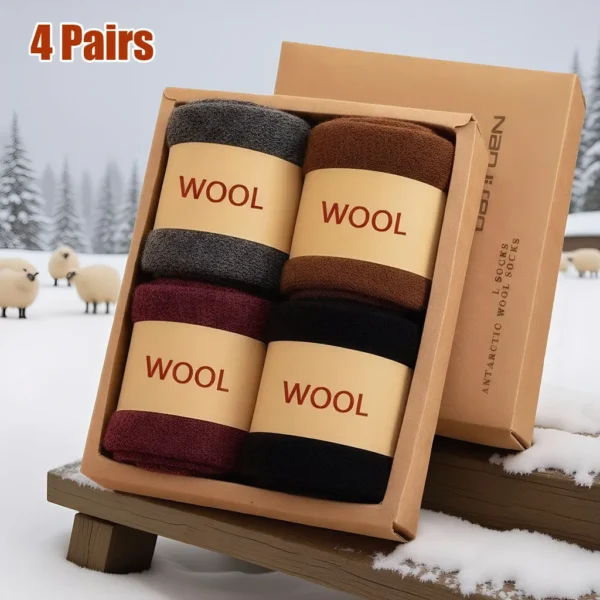 4Pairs/Lot Winter Women Socks Super Thick Thermal Socks Solid Color Men Socks Merino Wool Socks Cold Snow Warm Socks Size 36-43 - Image 1