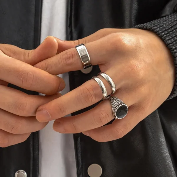 4Pcs Retro Simple Stainless Steel Opening Adjustable Wide Ring Men's Gothic Pattern Metal Ring Casual Jewelry 4Pcs Retro Simple Stainless Steel Opening Adjustable Wide Ring Men's Gothic Pattern Metal Ring Casual Jewelry - Image 1