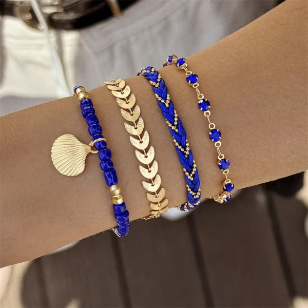 4pcs/set Bohemia Shell Bracelets for Women Ethnic Style Colorful Zircon Rice Beads Metal Chain Bangles Girl Summer Beach Jewelry - Image 1