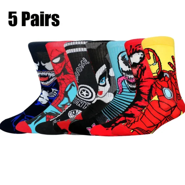 5 Pairs Anime Marvel Socks Funny Men Socks Spider Man Iron Man Venom Captain America Creative Women Long Skateboarding Socks 5 Pairs Anime Marvel Socks Funny Men Socks Spider Man Iron Man Venom Captain America Creative Women Long Skateboarding Socks - Image 1