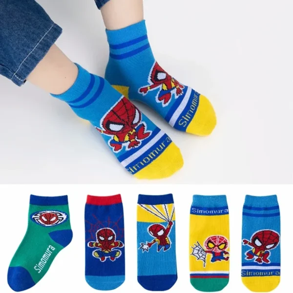5 Pairs Autumn Winter Spiderman Children's Socks Cotton Soft Anime Socks kids Boys Socks MiddleTube Cartoon Baby Sock 1-12 Y - Image 1