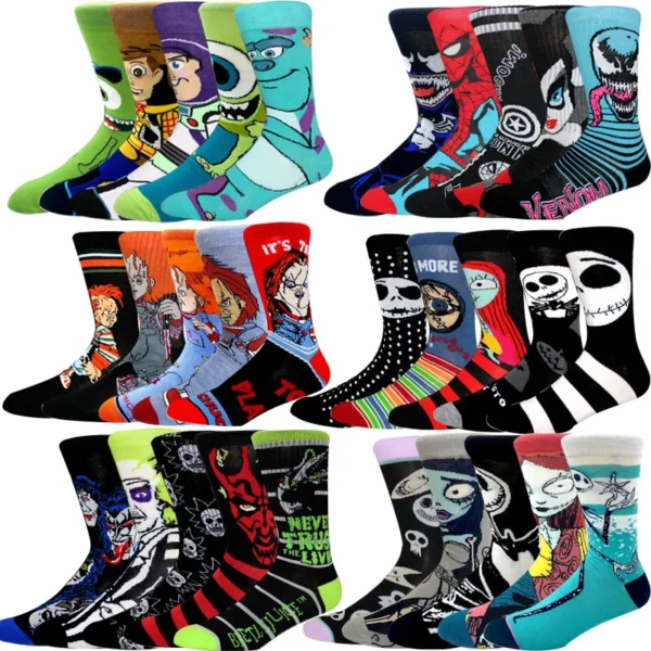 5 Pairs New Anime Men Socks Long Socks novel Knee-High Couples cosplay Socks Personality Hip Hop Harajuku Funny Socks for Women - Image 1