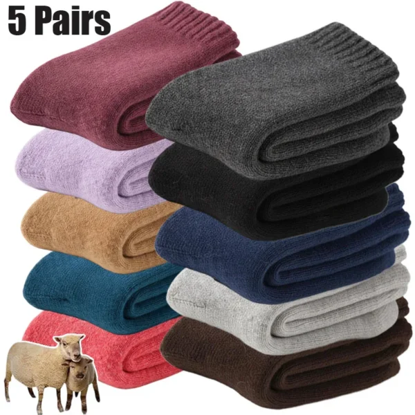5 Pairs New Winter Warm Socks Super Thicker Wool Women Socks Solid Merino Wool Socks Against Cold Snow Men Terry Sock Size 36-42 5 Pairs New Winter Warm Socks Super Thicker Wool Women Socks Solid Merino Wool Socks Against Cold Snow Men Terry Sock Size 36-42 - Image 1