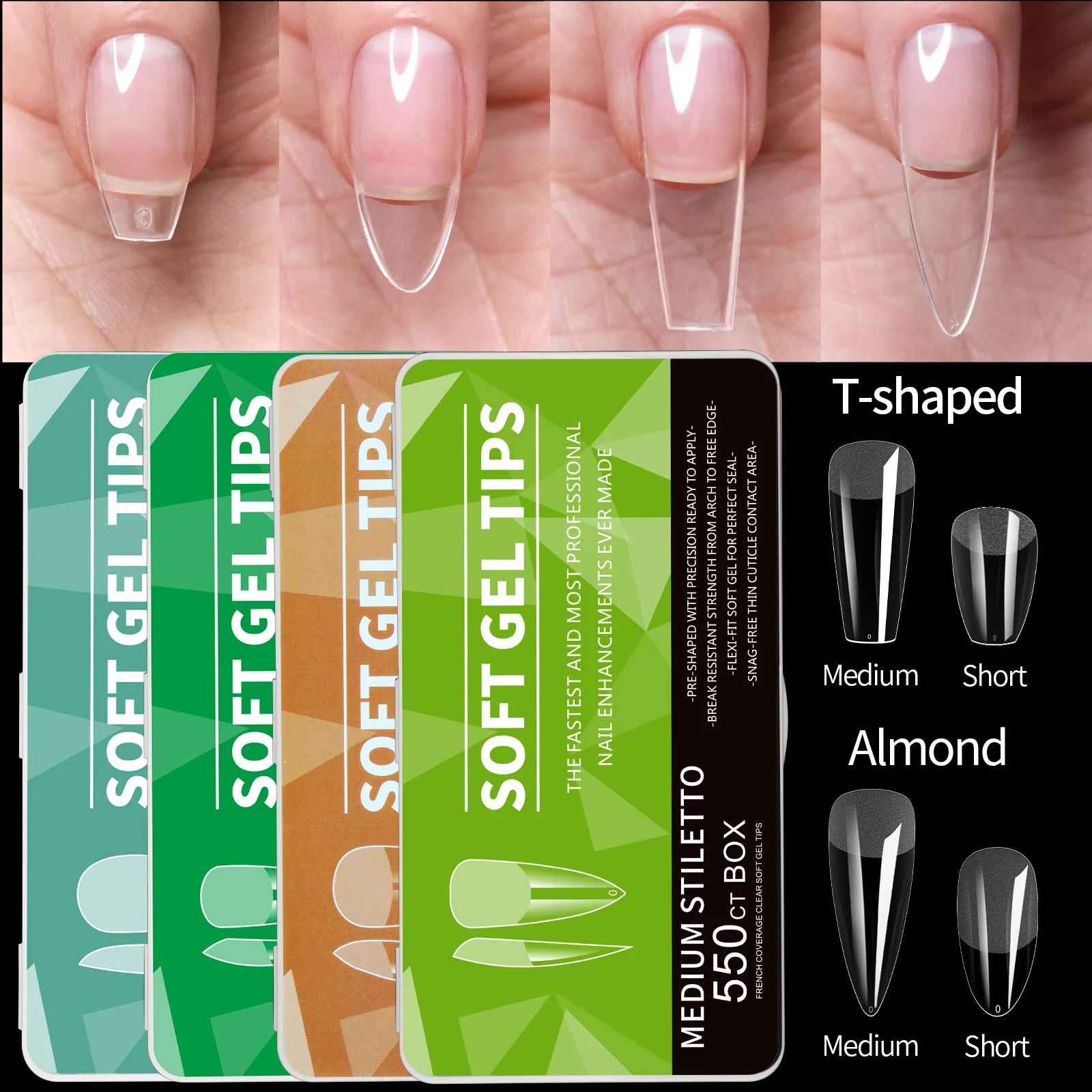 550pcs Soft Gel Nail Tips Medium Short Almond Coffin Stiletto Full Cover Press on Nails Half Matte Acrylic DIY Extension Tools 550pcs Soft Gel Nail Tips Medium Short Almond Coffin Stiletto Full Cover Press on Nails Half Matte Acrylic DIY Extension Tools - Image 1