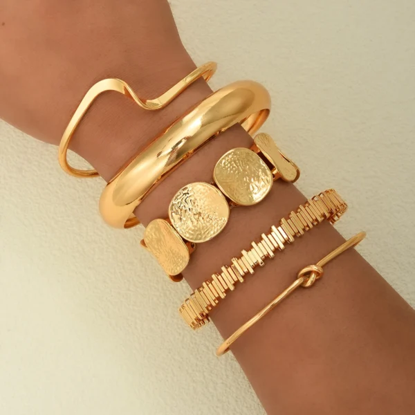 5Pcs/Set Punk Geometry Multilayer Bangles for Women Delicate Gold Color Metal Knot Cuff Bracelets Fashion Hip Hop Party Jewelry - Image 1